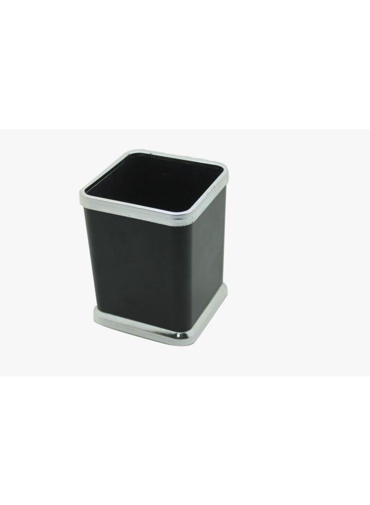 Desktop pen holder, black with silver, square, writing instrument organizer for office and home - Image 1